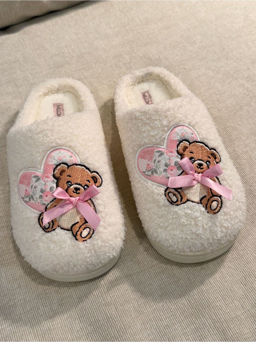 Willow & Ruby Teddy Bear Boucle Slippers